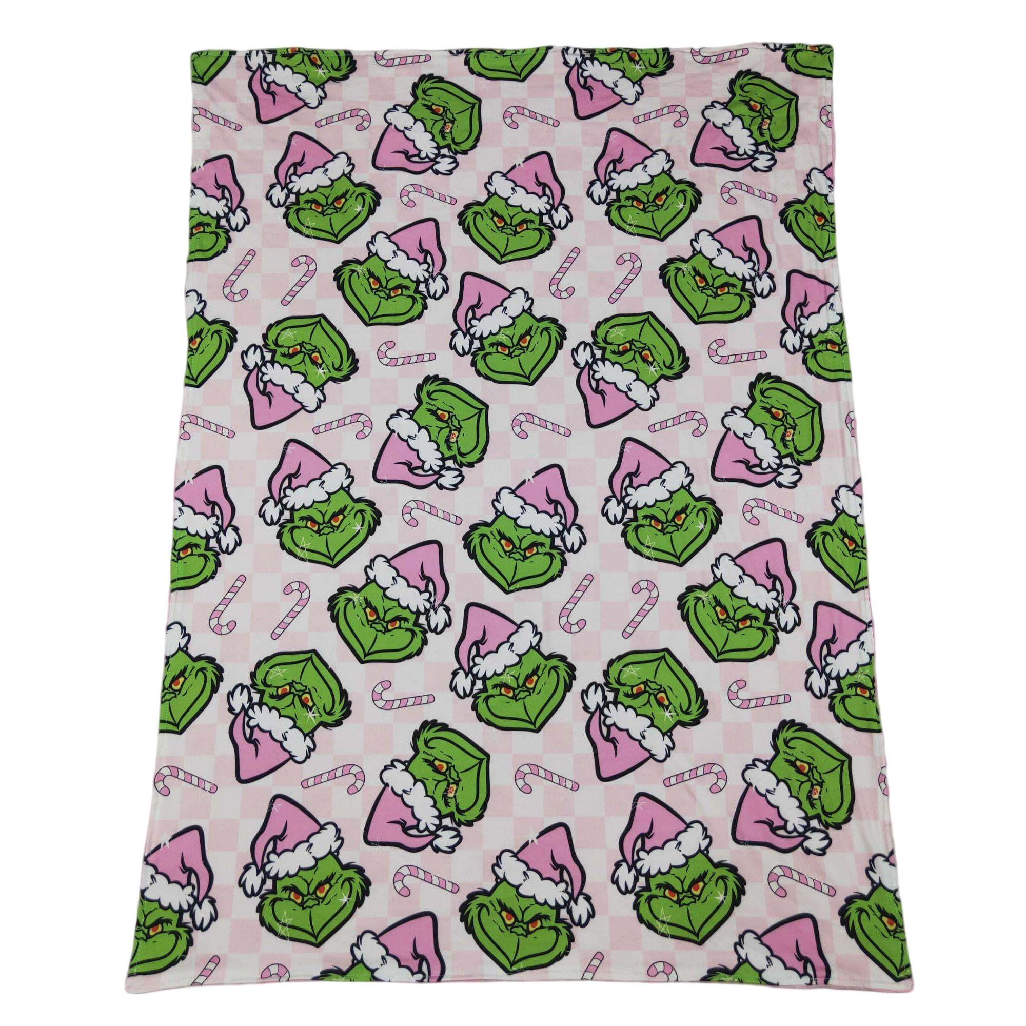 Pink candy cane green face baby girls Christmas blanket