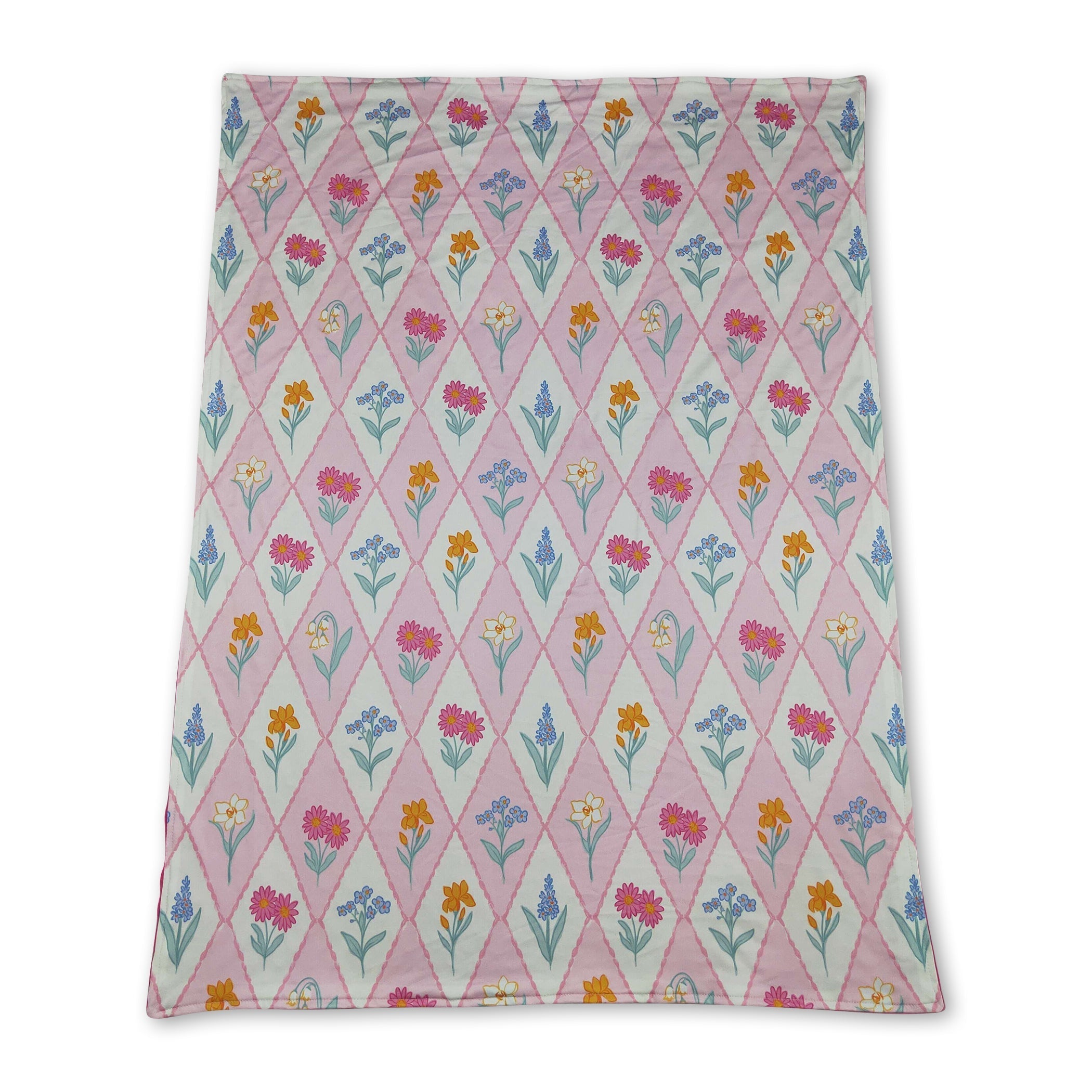 Hot pink polka dots floral minky baby girls blanket