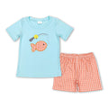 Orange plaid fishing top short kids boy summer clothes