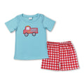 Fire truck top plaid shorts boys summer clothes