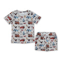 Short sleeves cars plaid flag kids boys pajamas