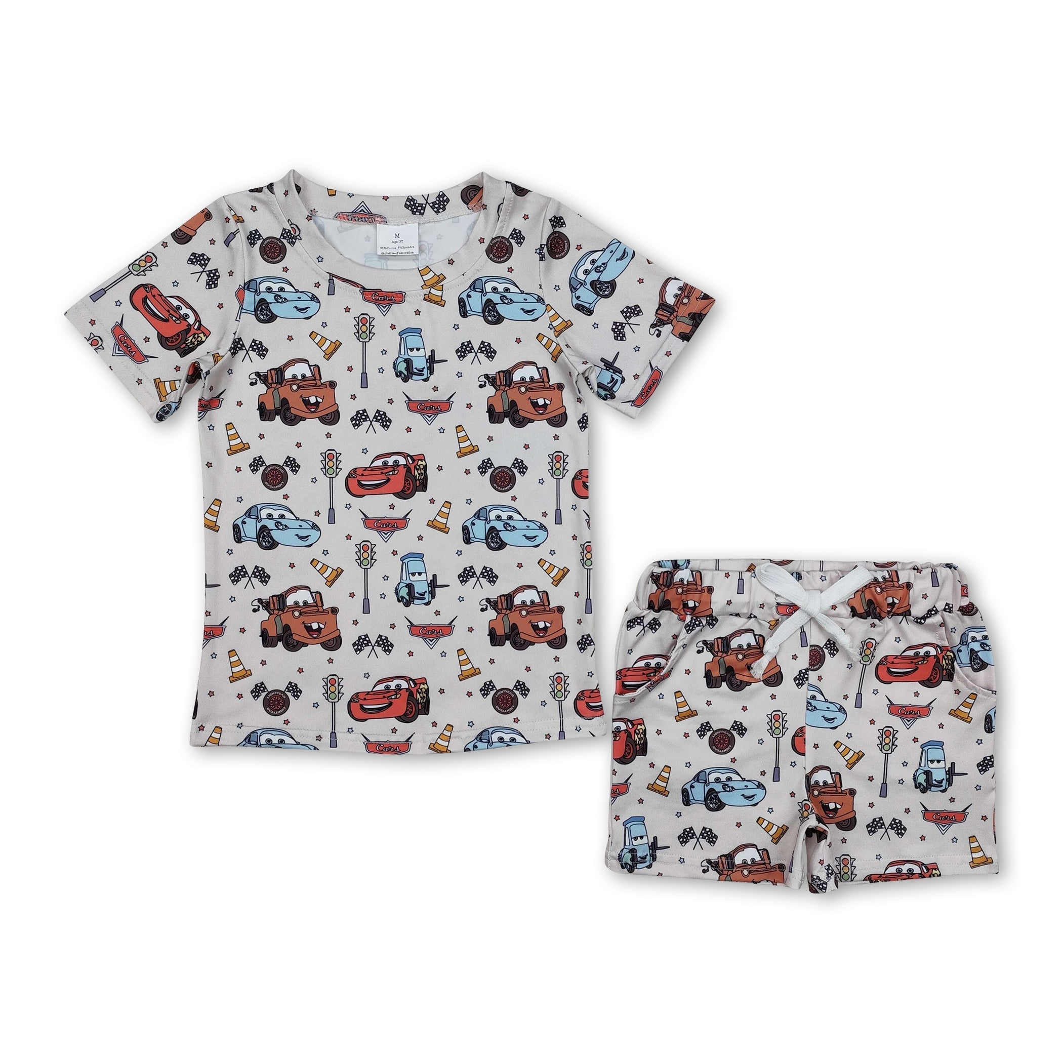 Short sleeves cars plaid flag kids boys pajamas