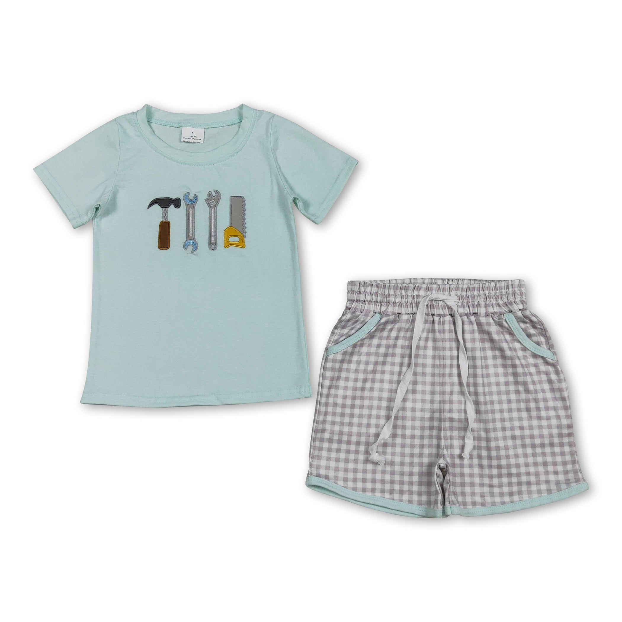 Short sleeves tools embroidery kids boys summer outfits