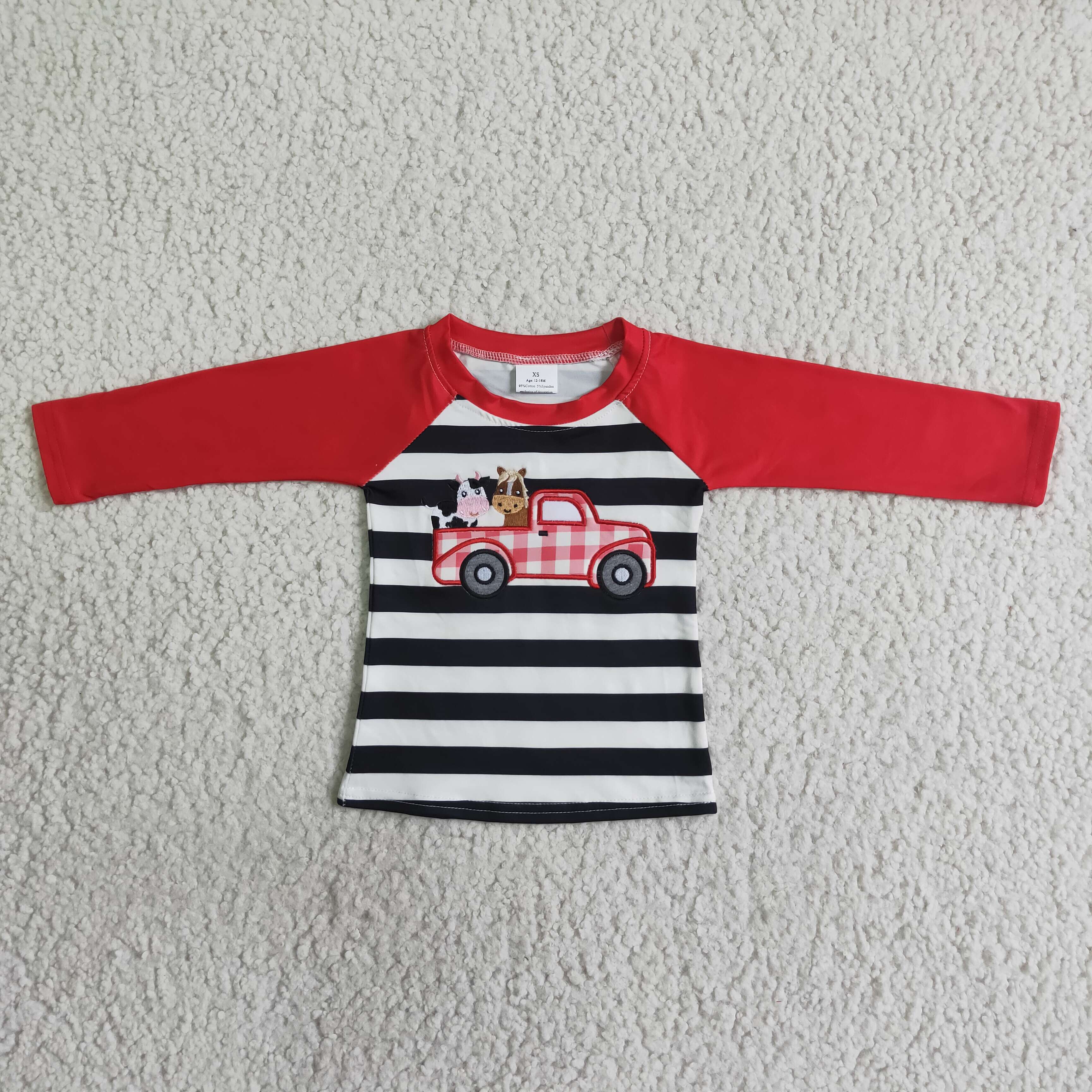 Cow tractor embroidery boy long sleeve shirt