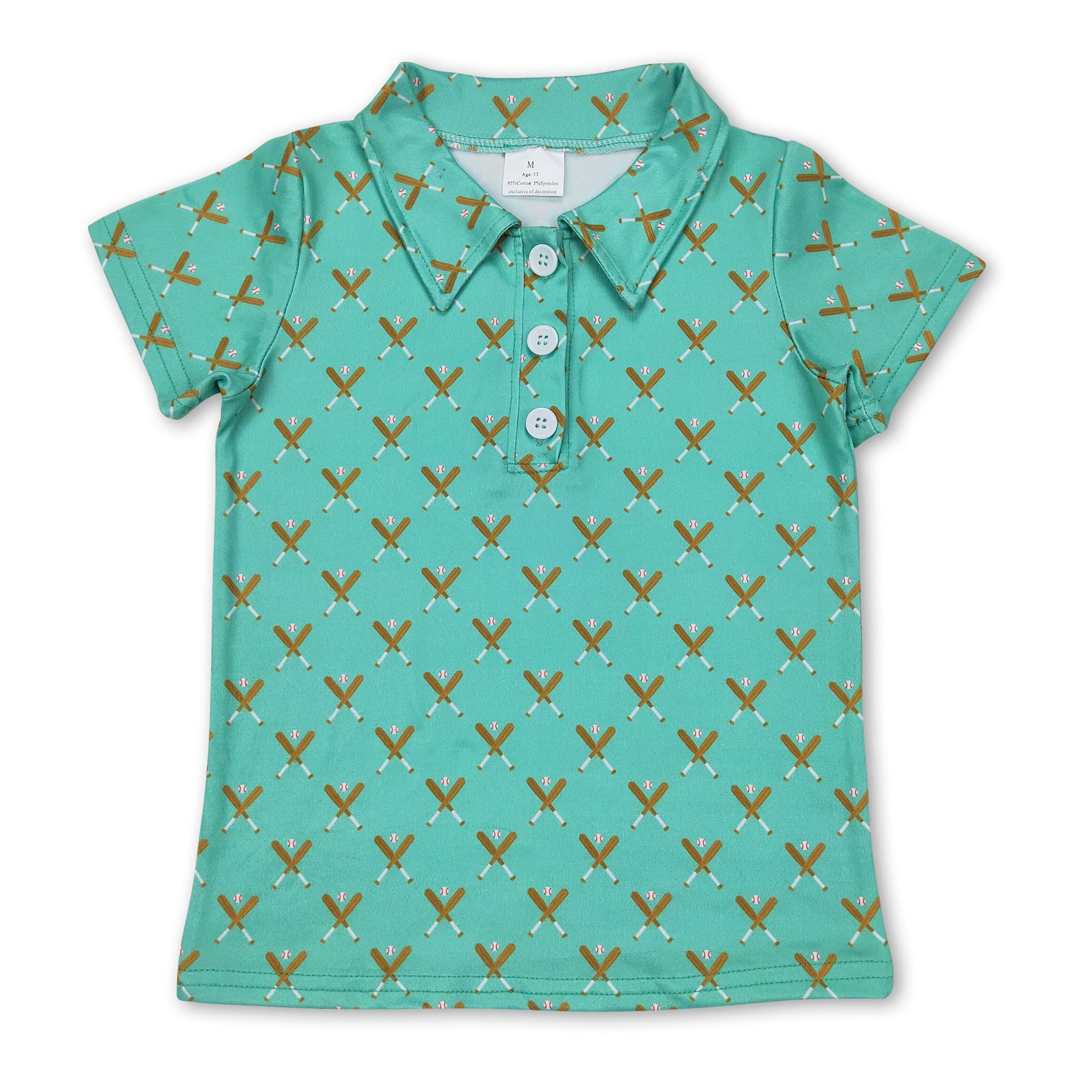 Green short sleeves baseball kids boys polo shirt