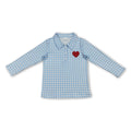 blue plaid long sleeves red heart kids boys valentine shirt