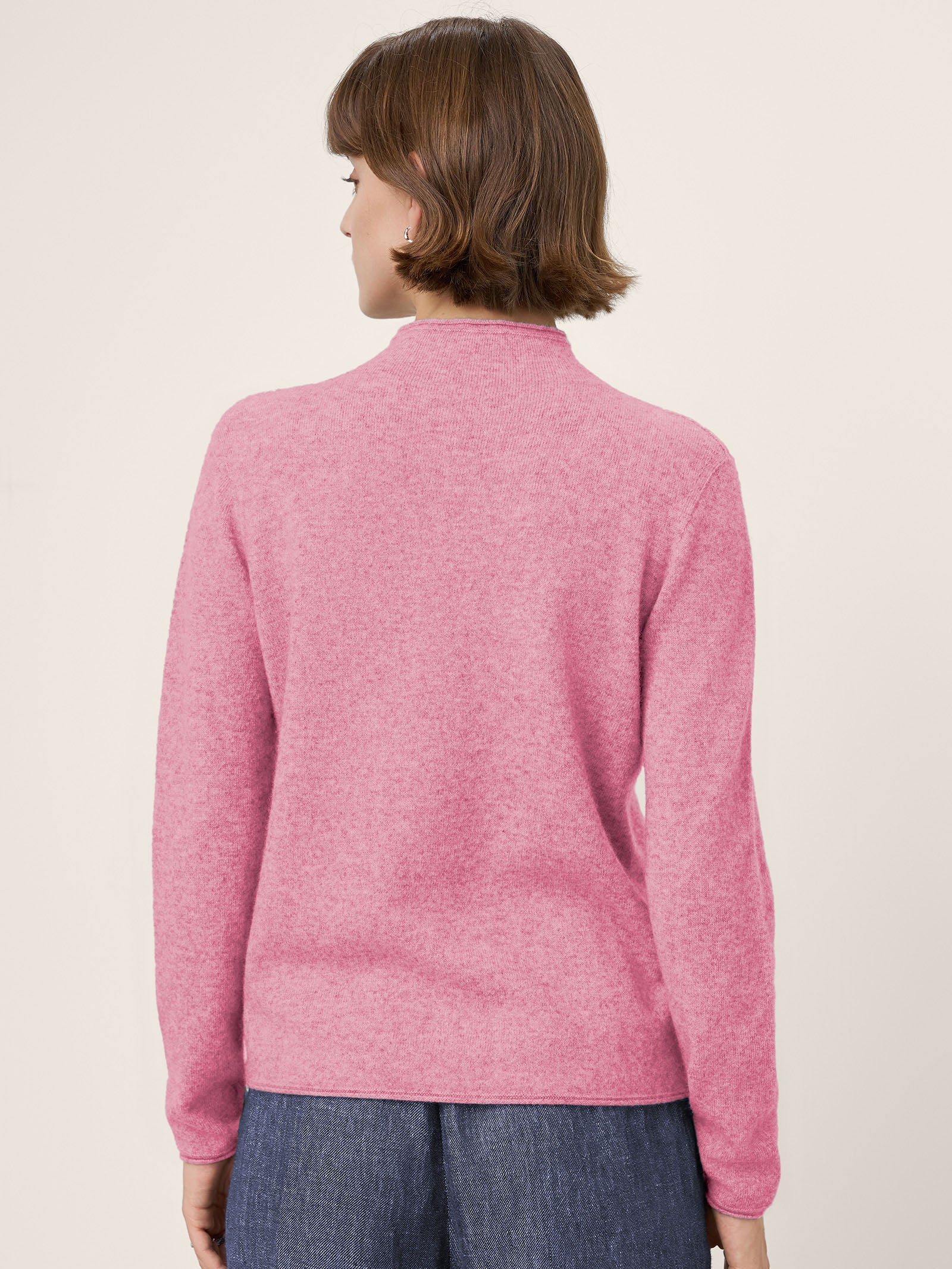 Premium Cashmere Blend Hand-Finished Seamless Mock Neck Lettuce Edge Sweater ZELIE