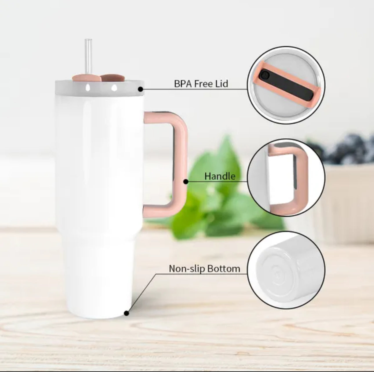 40oz Sublimation Blank Tumbler w/ Handle stainless steel