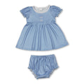 Stripe short sleeves bow embroidery tunic bummies girls set