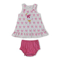 Sleeveless pink bow goose embroidery baby girls bummies set