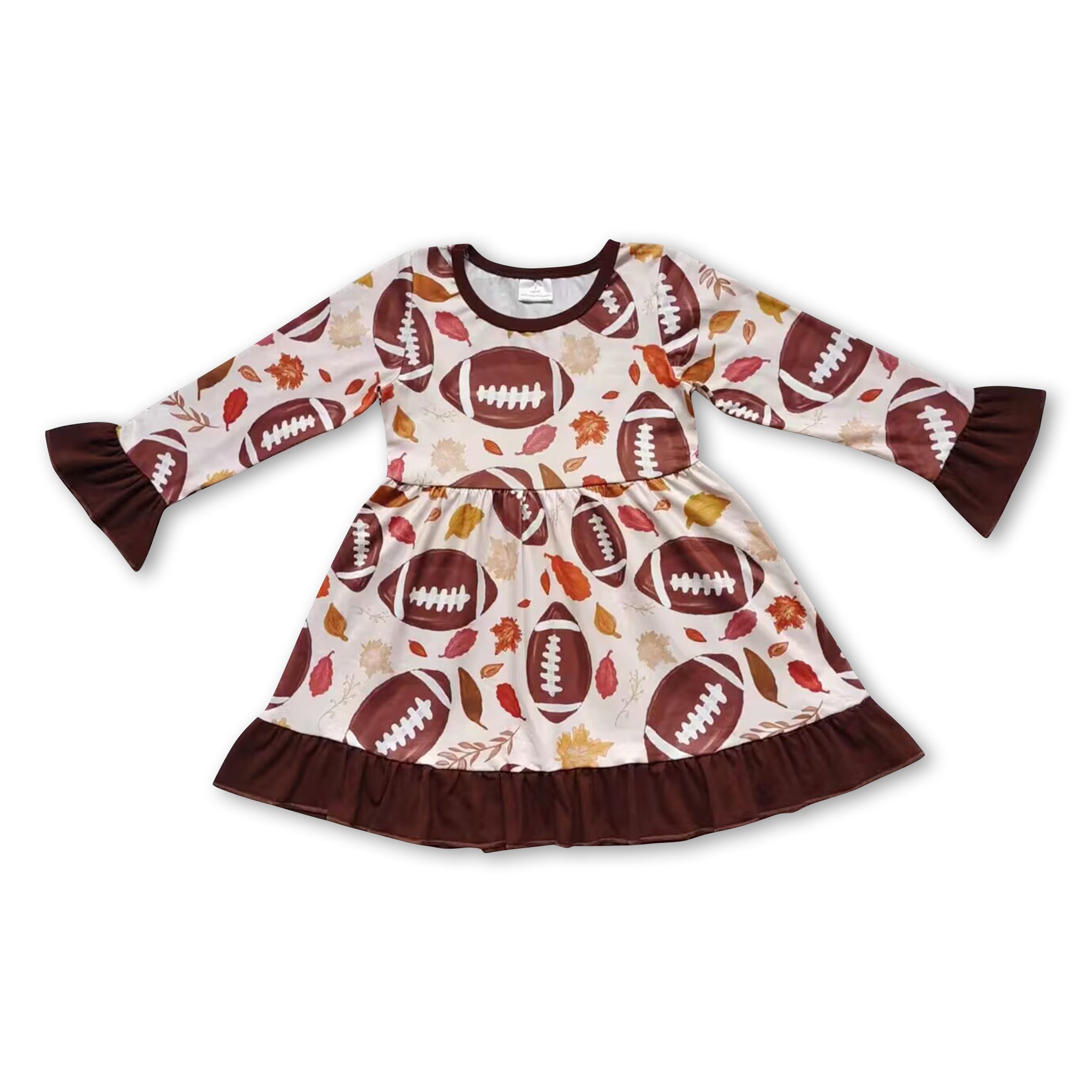 Football leaves long sleeves baby girls fall dresses