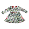 Red stripe pockets floral girls Christmas dresses