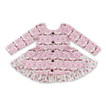 Pink deer ruffle long sleeves girls Christmas dress