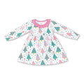 Long sleeves pink Christmas tree girls dresses