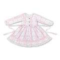 Long sleeves pink bow ruffle kids girls dresses