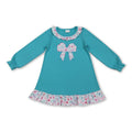 long sleeves floral bow ruffle kids girls dresses