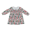 Long sleeves red green bows kids girls Christmas dresses