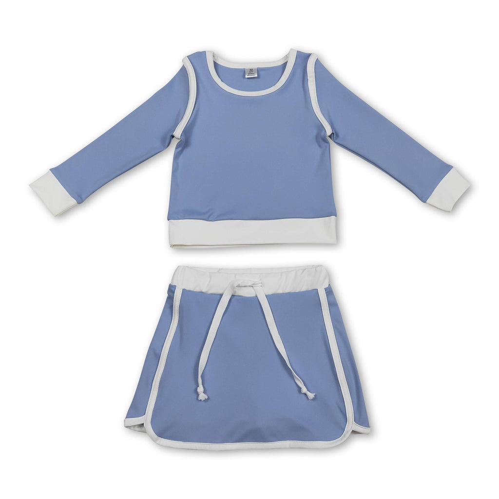 Long sleeves light blue top skirt kids girls active yoga outfits