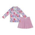 Floral pullover  pink pleated skirt girls yoga activewear set
