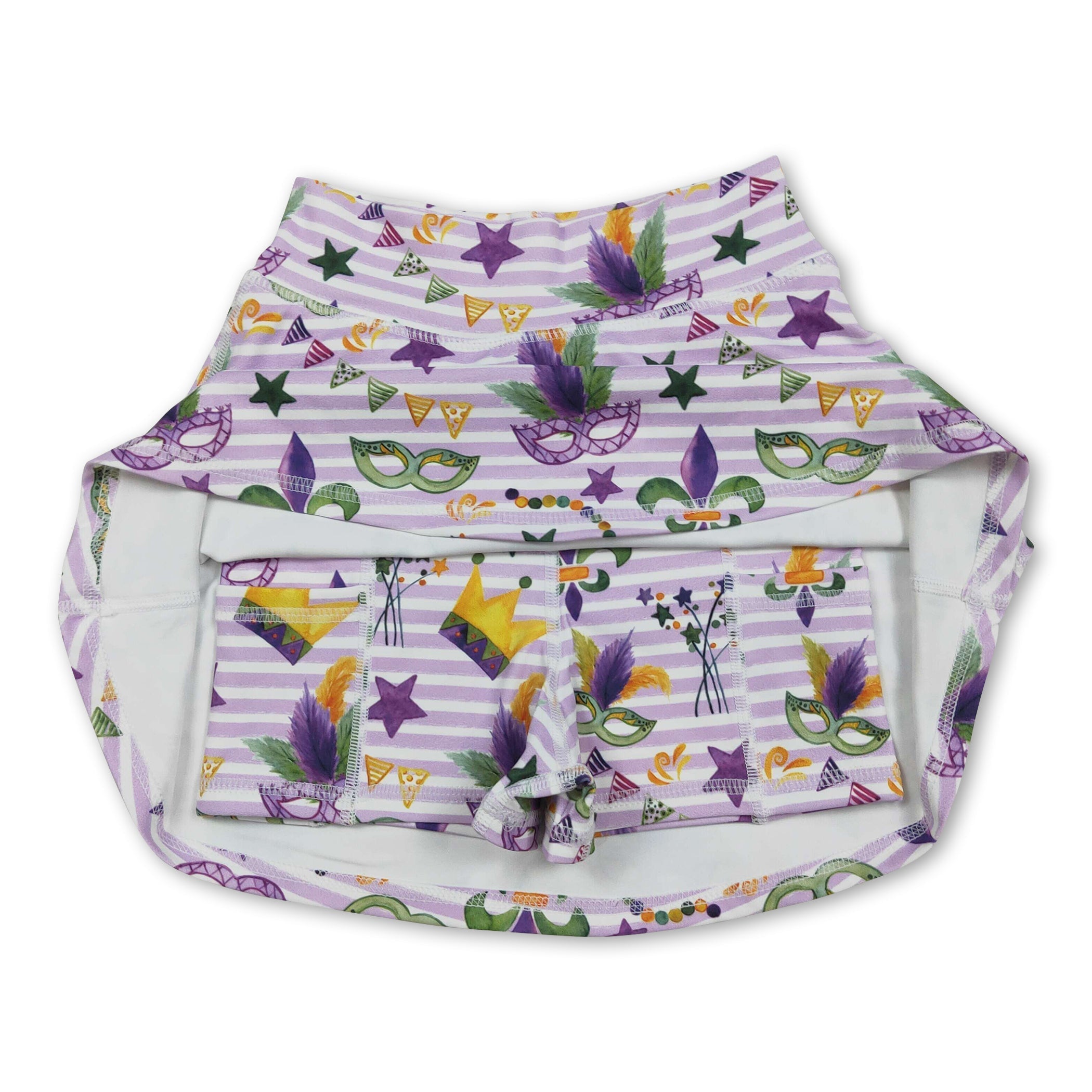 High waist stripe crown girls Mardi Gras activewear skirt