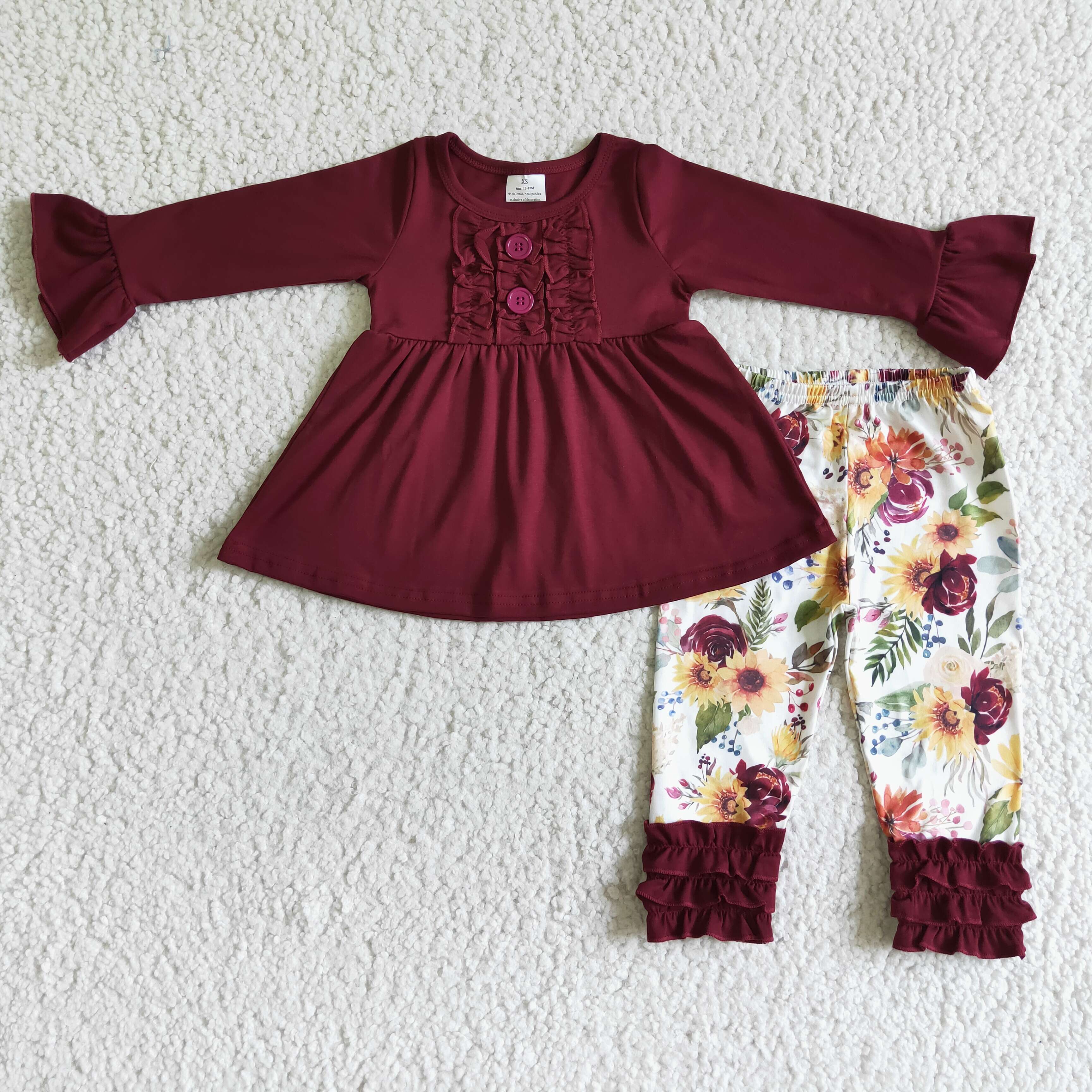 Maroon cotton tunic floral leggings girls fall outfits