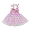 Pink suspender plaid party girls dresses