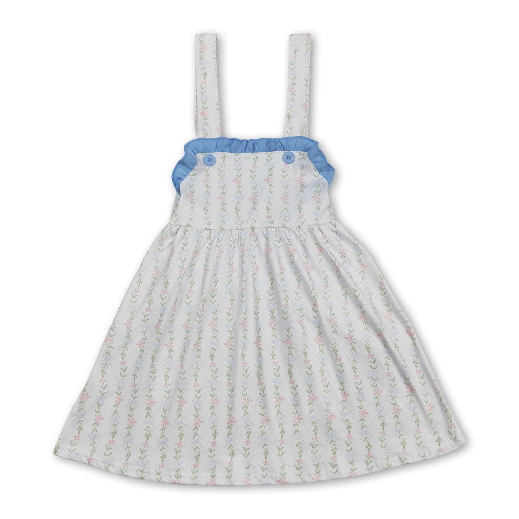 Straps ruffle floral baby girls summer dresses