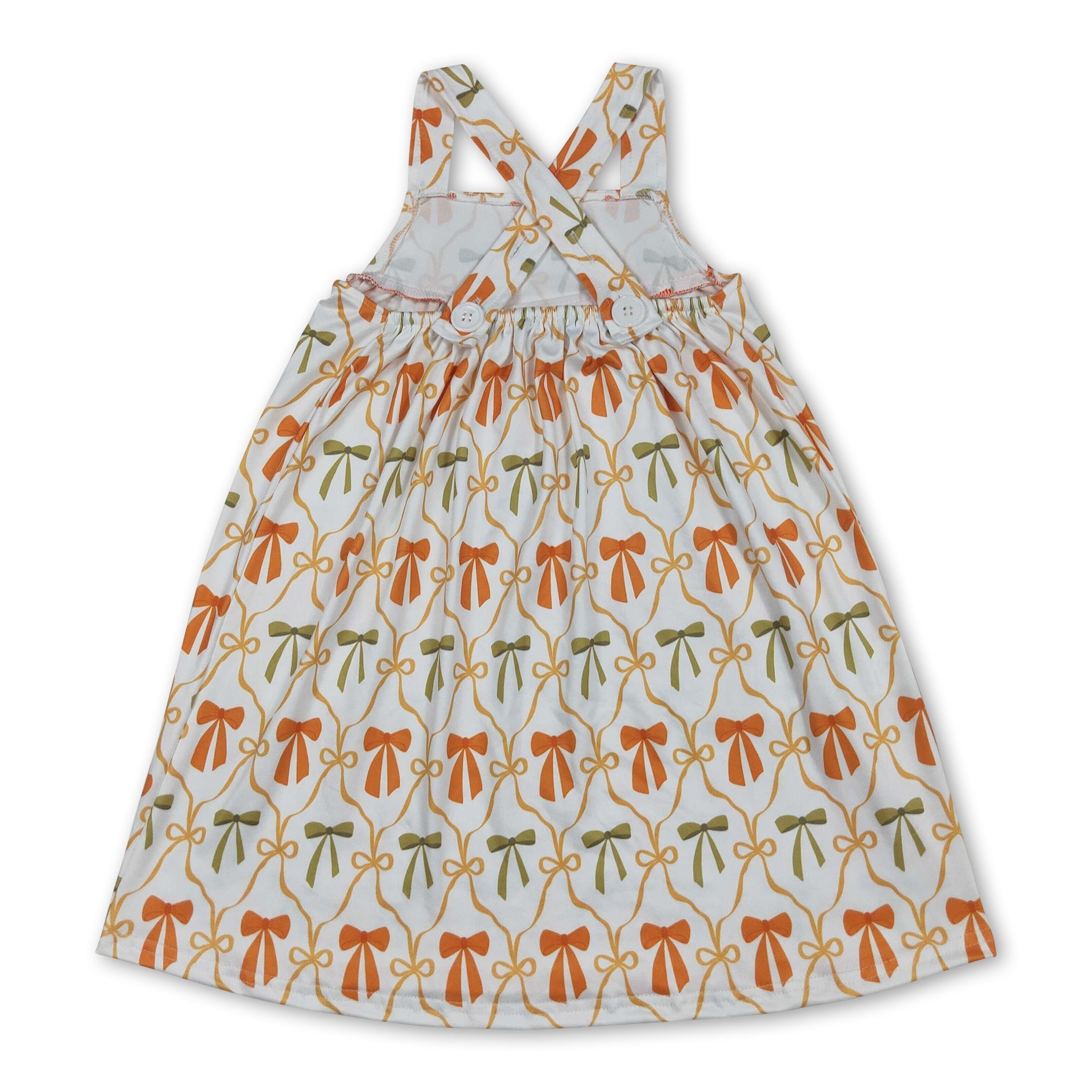Straps orange bows stripe pockets girls fall dresses