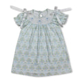 Short sleeves bow smocked floral baby girls dresses