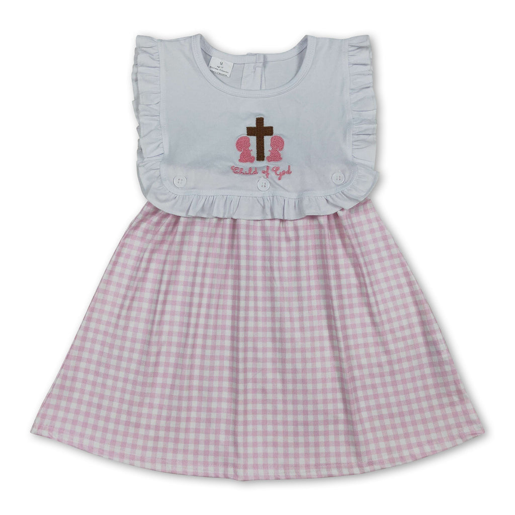 Child of god cross pink plaid girls Easter dresses