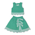 Sleeveless green crop top plaid bow skirt kids girls active set