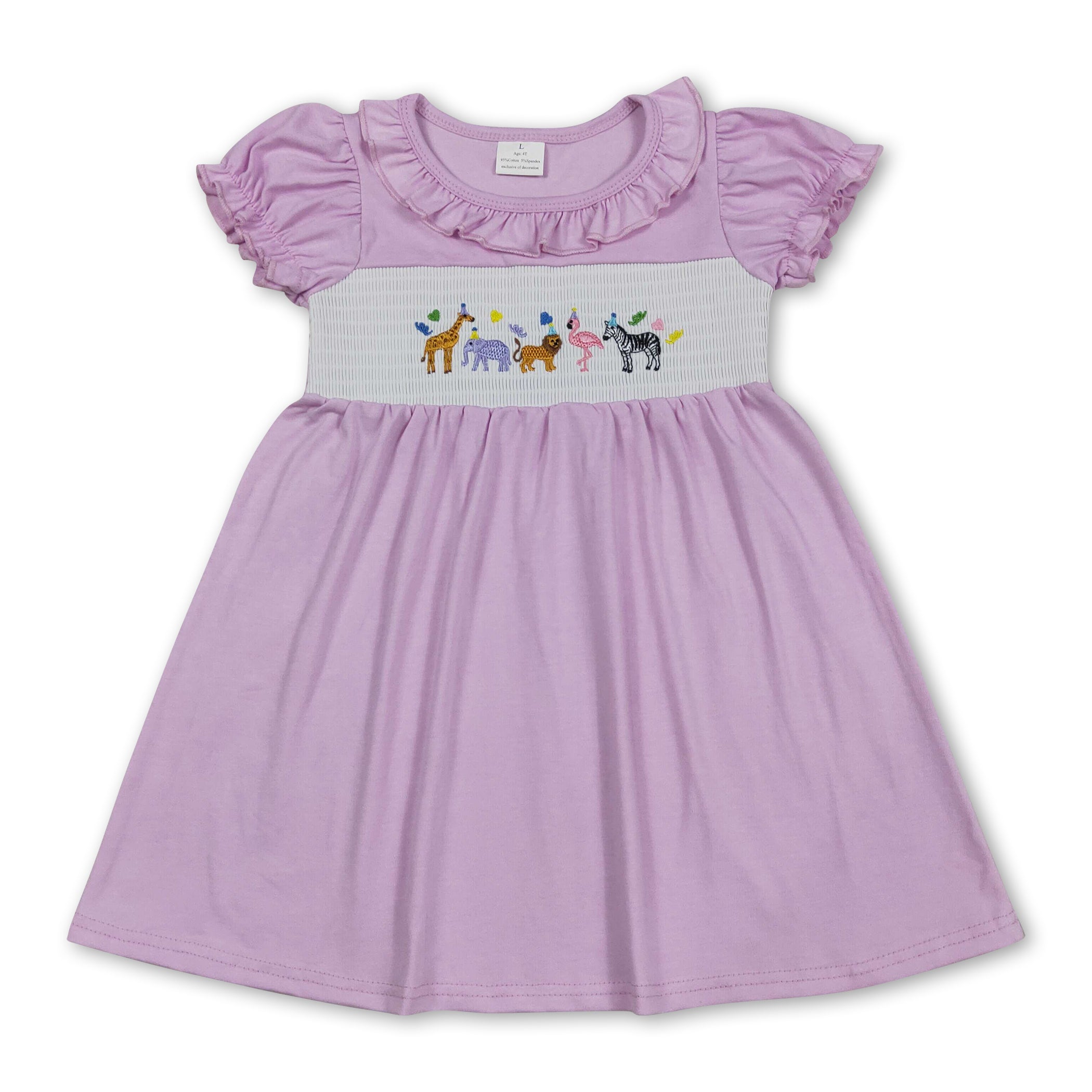 Short sleeves animal smocked happy birthday girls dress