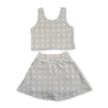 Sleeveless sky blue plaid crop top skirt kids girls activewear set