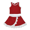 Sleeveless red white scallop girls team active wear set