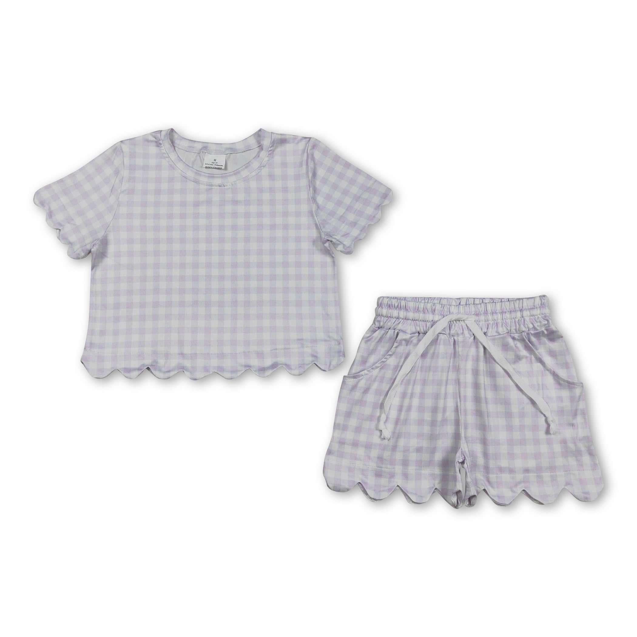 Lavender plaid scallop top shorts girls summer outfit
