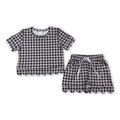 Black plaid scallop top shorts girls summer outfit