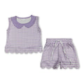 Sleeveless lavender plaid scallop top shorts girls outfits