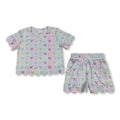 Short sleeves colorful plaid mouse scallop top shorts girls outfits