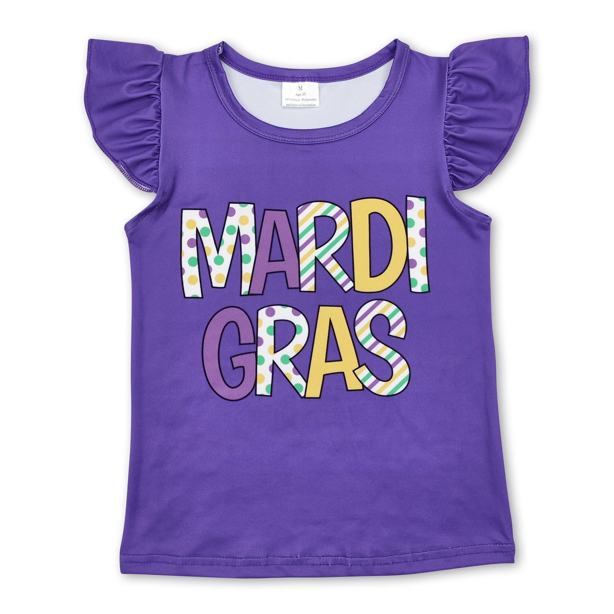 Purple flutter sleeves mardi gras baby girls shirt