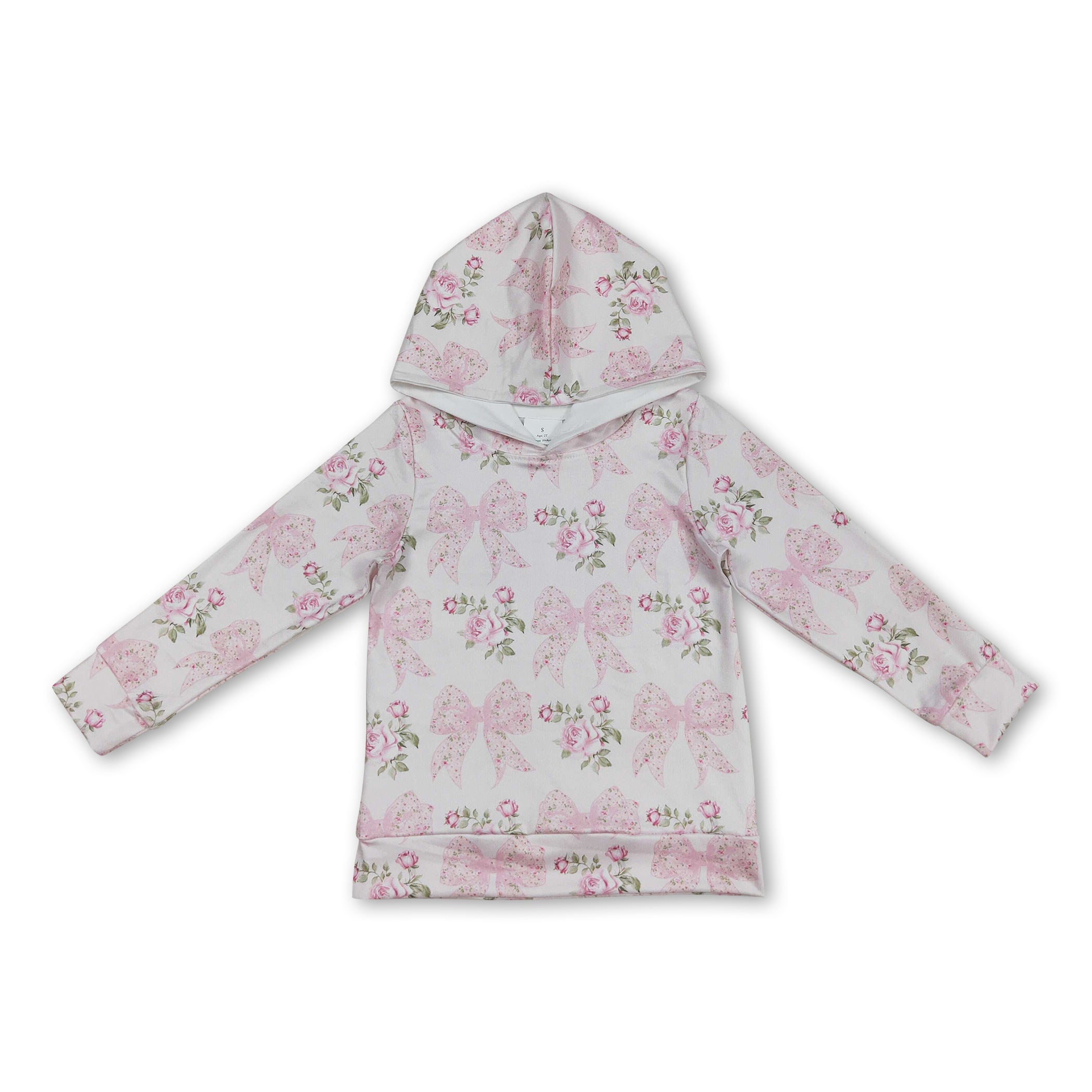 Long sleeves floral pink bow baby girls hoodie