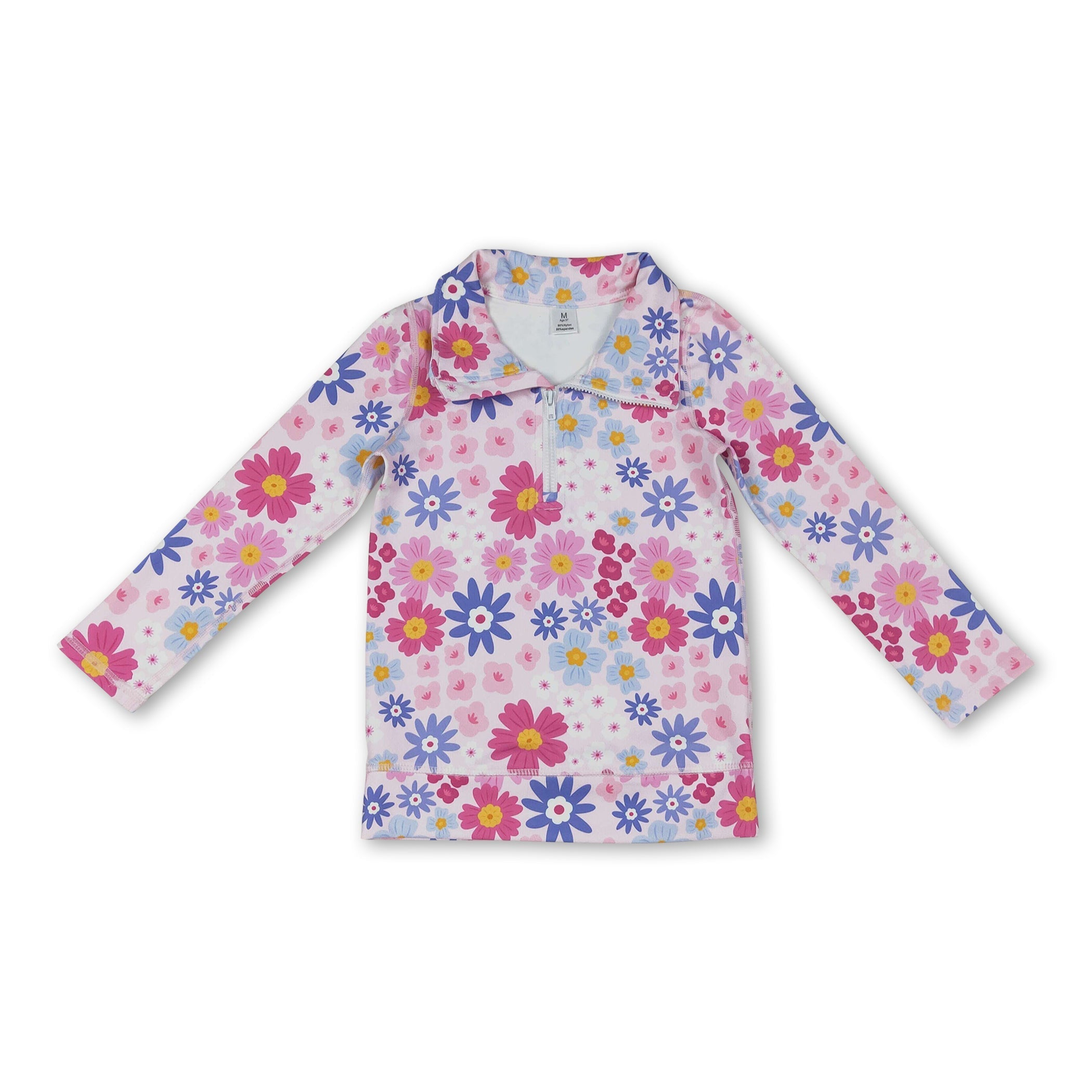 Long sleeves floral kids girls zipper active pullover