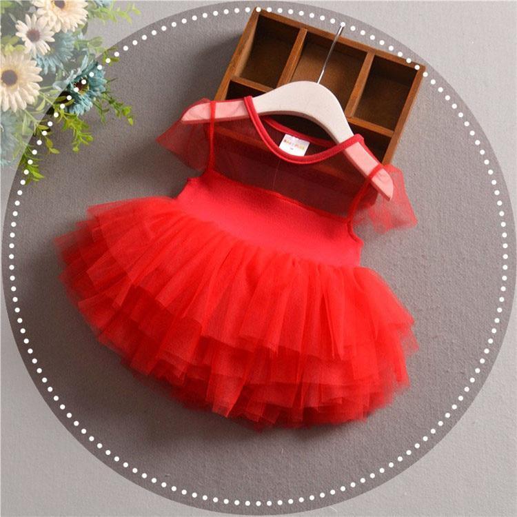Pink Baby Luxury Bodysuit Infant Girls Princess Puffy Dress Baby Gown Party Wedding Excellent Girls Gift