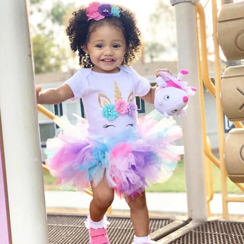 Unicorn Party Dresses For 1 Year Baby Girl Birthday Outfits FOr 1st Birthday Party