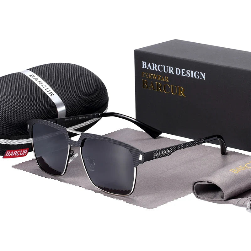 BARCUR Polarized Men’s Sunglasses – Fashionable Square Stainless Steel Frame UV400 Protection Anti-Reflective Outdoor Sports & Driving Eyewear – Original Design Casual Style with Premium Polycarbonate Lenses