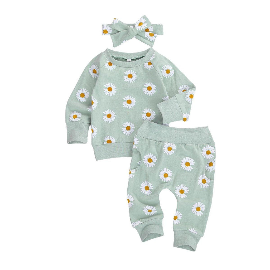 Newborn Baby Girl Two Pieces Set Long Sleeve Top Pant Headband Clothing Sets Perfect Gift For Kids