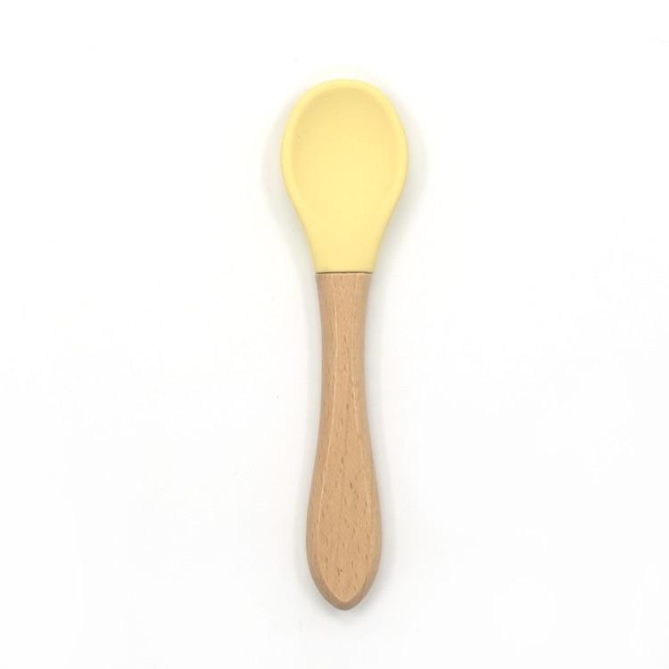 2PCS  Bamboo Training Spoons Organic Soft Baby Feeding Silicone Tip Spoon Scoop Easy Grip Handle Toddlers Infant Gifts For Parents And Baby Boys Or Girls