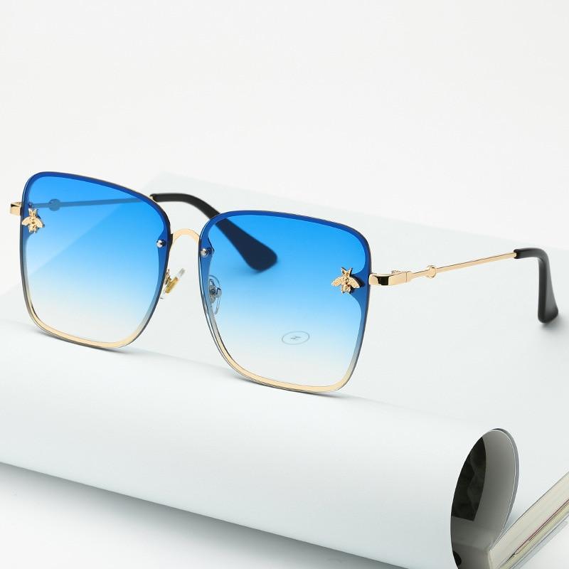New Fashion Lady Oversize Rimless Square Bee Sunglasses For Women  With Small Bee Glasses Design Gradient Sunglasses With UV400