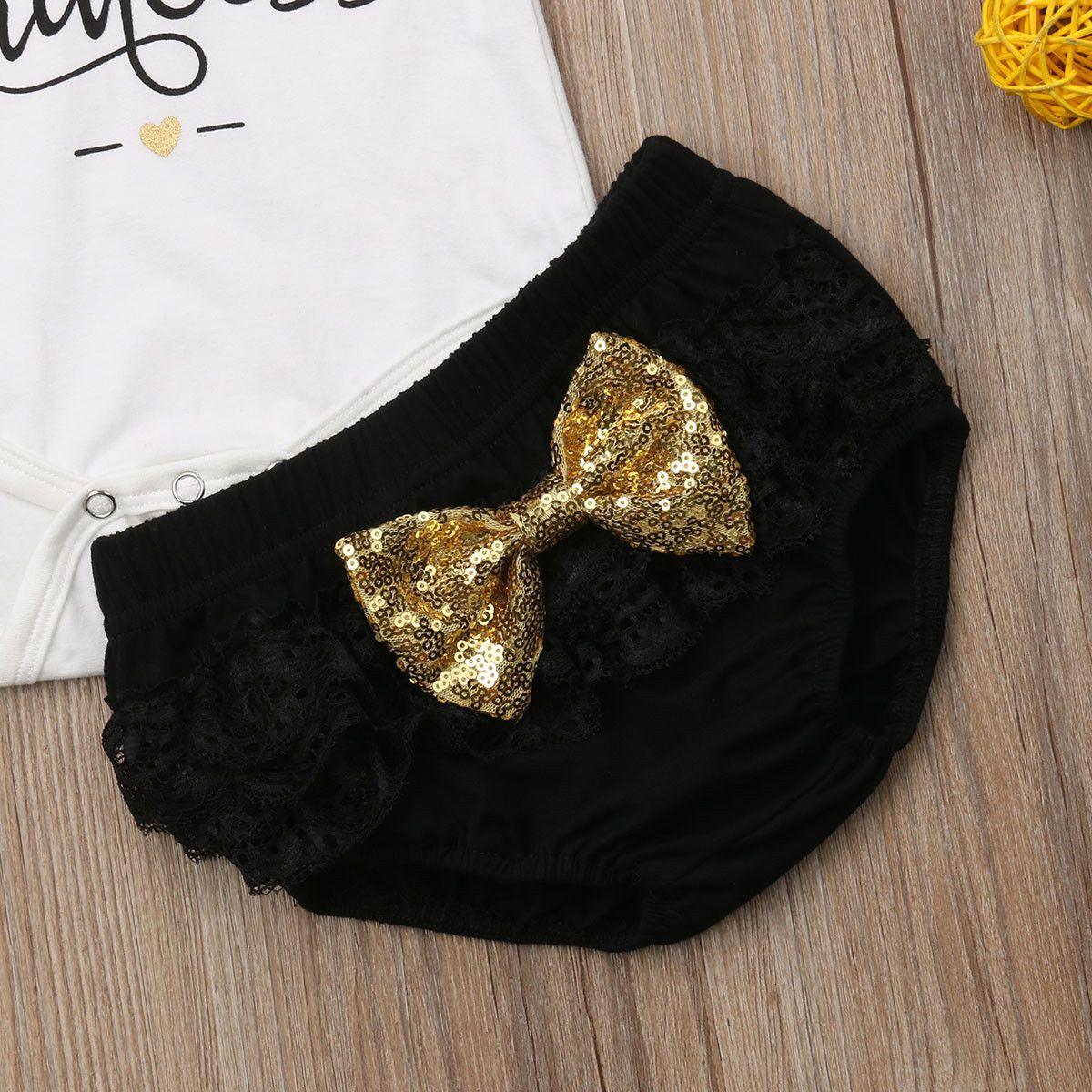 3PCS Cute Newborn Baby Girl Outfits Clothes Tops Bodysuit Shorts Pants Set For Girls  WIth Print Dadys Princess