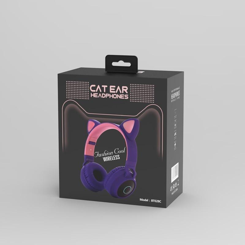 STEVVEX New Luxury Interesting LED Cat Ear Noise Cancelling Headphones Bluetooth 5.0  For Young People and  Kids Headset Support TF Card 3.5mm Plug With Mic