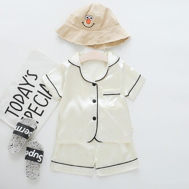 Luxury Modern Children's Pajamas Set Baby Suit Toddler Boys and Girls Ice Silk Satin Cartoon Printing Tops Pants Set Home Wear pajams for Kids